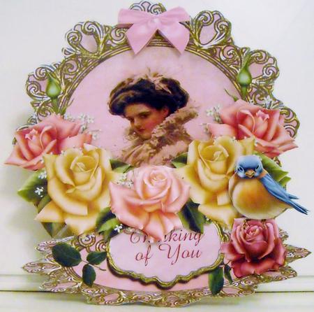 Vintage Pink Roses Shaped Card and Gift Card by Pam Stubley