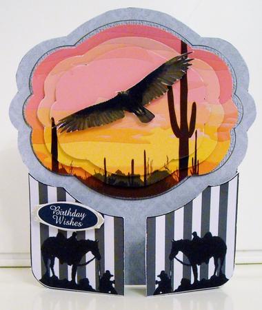 Cowboy/girl Themed Gatefold Pyramage Shaped Card by Pam Stubley