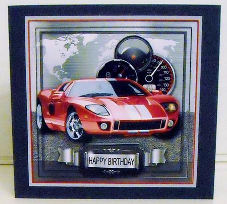 Super Red Sports Car on a Silver World Map 8x8 Decoupage Kit by Pam Stubley