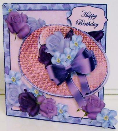 Diagonal Fold - Pink Hat with Blue Roses by Pam Stubley
