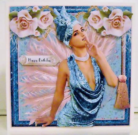 Beautiful Pink Feathers Flapper Card Front Kit by Pam Stubley