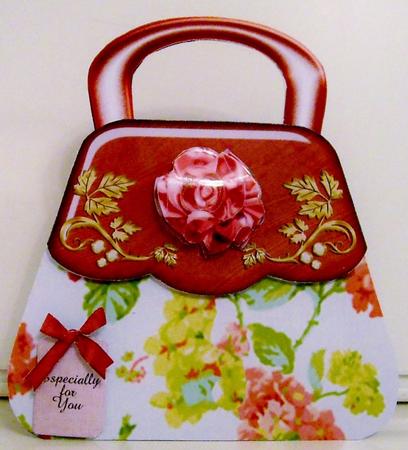 Floral Handbagshaped Card, Bonus Insert and Envelope by Pam Stubley