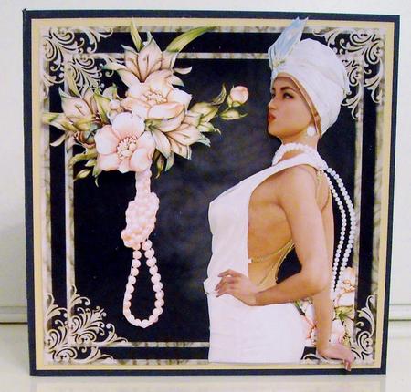 Deco Noir Peach Floral Flapper Card Front Kit by Pam Stubley