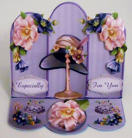 Hat and Roses Triple Scalloped Easel Card Mini Kit by Pam Stubley