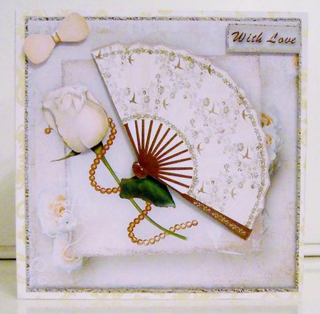 Fan and Rosebud Shabby Chic Card Front by Pam Stubley
