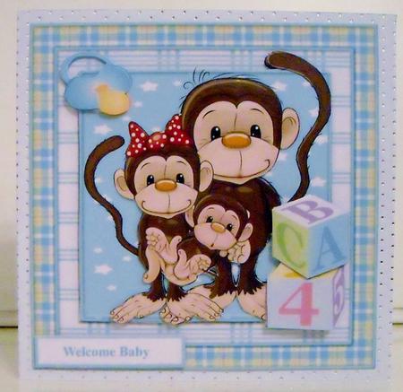 Monkey Family Blue by Pam Stubley