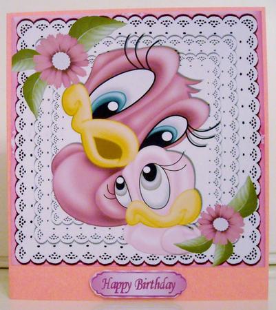 Mummys Little Chick with Cuddles and Flowers on Lace 8x8 by Pam Stubley