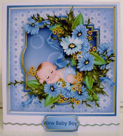Flower Baby Boy Decoupage Card Front by Pam Stubley