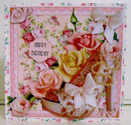 Beautiful Floral Peep Toe Shoe Card Front by Pam Stubley