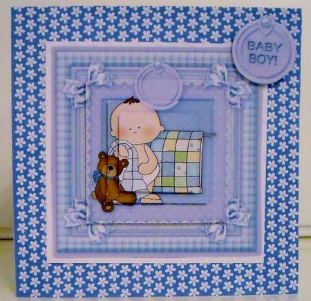 New Baby Boy with Teddy 6in x 6in Pyramage by Pam Stubley