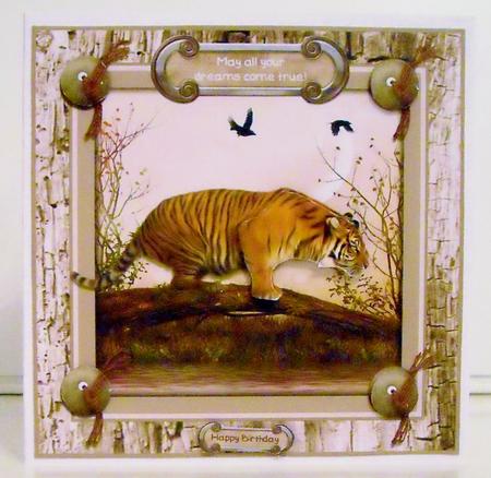 Tiger on the Prowl Card Topper by Pam Stubley