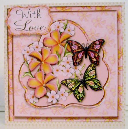 All Occasions Frangipani and Butterflys Square Card Topper by Pam Stubley