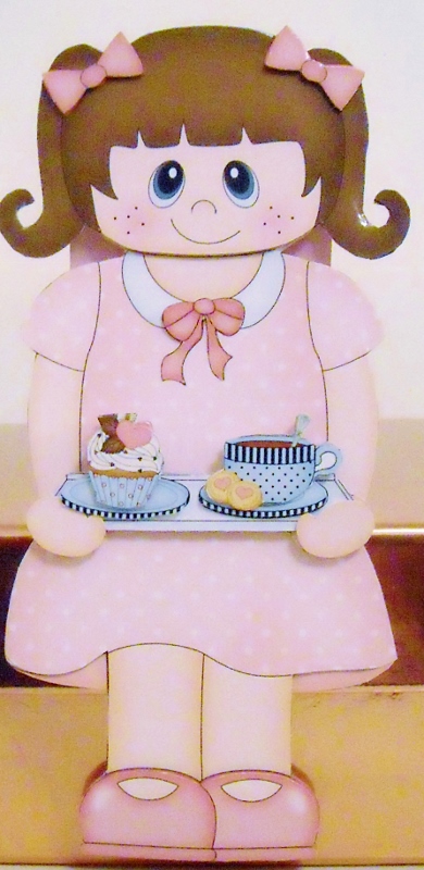 3D on the Shelf Card Kit - Cute Coffee & Cake Girl Kimberly by Pam Stubley