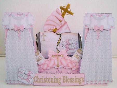 Baby Girl Christening Decoupage Stepper Card Kit by Pam Stubley