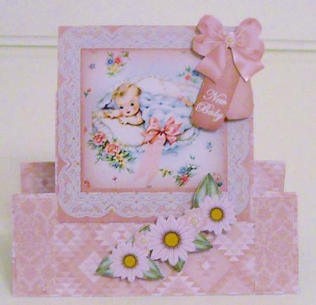 Pink Baby Girl New Baby Folded Stand-up Card Mini Kit by Pam Stubley