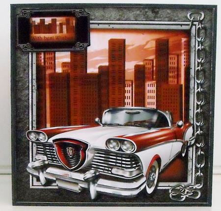 Male Card Topper & Tags Vintage Car Red&grey by Pam Stubley