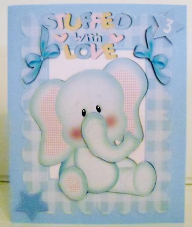 Cute Blue Ele Stuffed with Love in Gingham Frame by Pam Stubley
