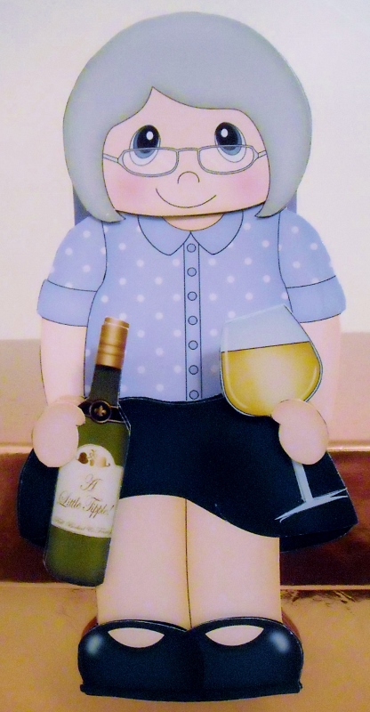 3D on the Shelf Card Kit - Old Woman White Wine Drinkr Hetty by Pam Stubley