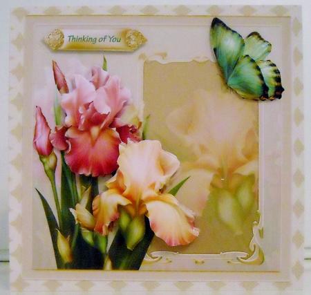Pink Iris 7.5 X7.5 Card with Decoupage by Pam Stubley