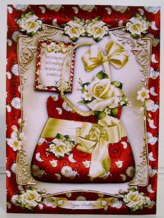Silk Red Cream Handbag with Roses Card Mini Kit by Pam Stubley