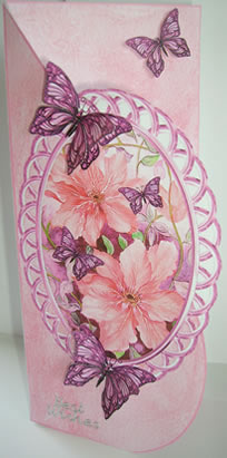 Over the Edge Tear Drop with Pink Clematis and Butterflies Featured Gallery Photo