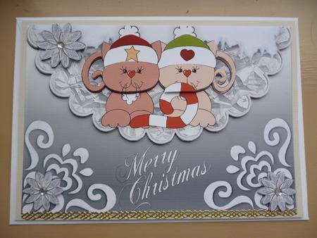 Cute Pair of Christmas Kitties with Hats On by Pamela Evans