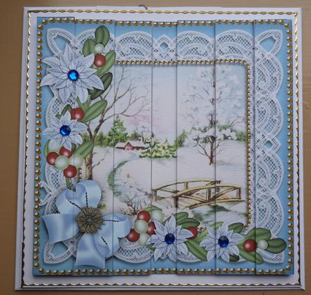 Pretty Snowscene Blue Poinsettia 5in Side Stacker by Pamela Evans