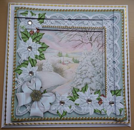 Snow Scene Ice Poinsettia 5in Spiral Edge Stacker by Pamela Evans