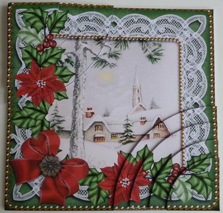 Winter Pub Red Poinsettia 6in Duo Corner Stacker by Pamela Evans