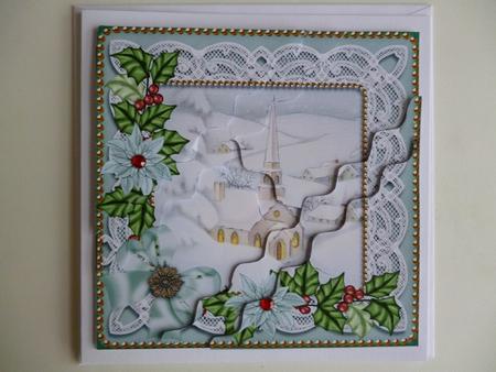 Ice Church Teal Poinsettia 5in Wavy Triangle Stacker by Pamela Evans