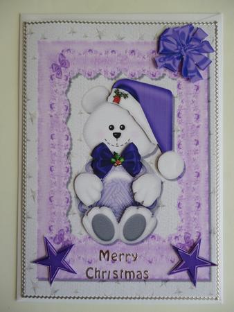 Lovely Little Bear with Purple Hat & Bow by Pamela Evans