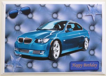 Smart Dark Blue Car on Blue Backing Paper by Pamela Evans