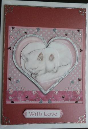 Couple of Cats in Heart for Valentine's Day/anniversary by Pamela Evans