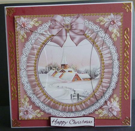 Pink Village Church Ruffle 5in Round Spiral Edge Stacker by Pamela Evans