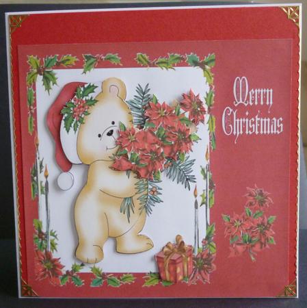 Teddy with Poinsettias and Decoupage by Pamela Evans