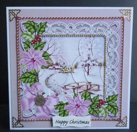Pretty Snowscene Lilac Poinsettia 5in Scalloped Side Stacker by Pamela Evans