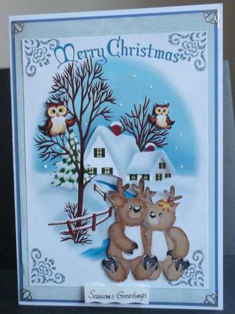Lots of Cuddles Reindeers in the Snow with Cottage A4 by Pamela Evans