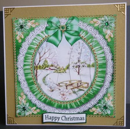 Pretty Snowscene Green Ruffle 5in Round Side Stacker by Pamela Evans