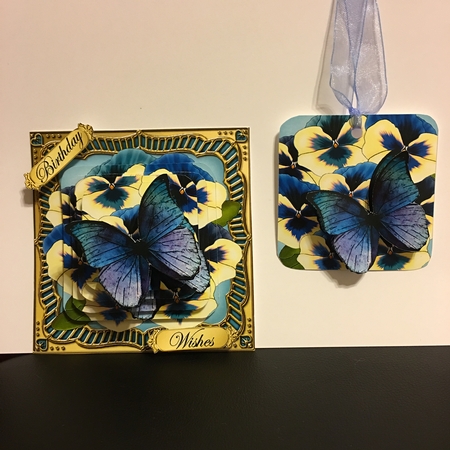 Pansies & Butterfly Round Edged Pyramage & Decoupage by Pamela Goodrich-Boggs