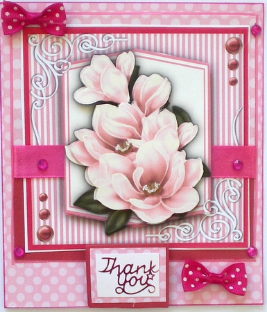 Beautiful Pink Magnolias and Corner Scrolls  by Pamela Horton