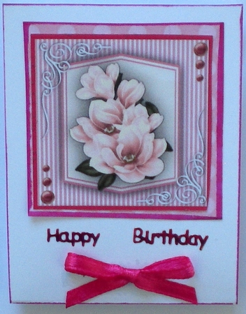 Beautiful Pink Magnolias and Corner Scrolls  by Pamela Horton