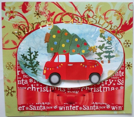Red Christmas car card front 2 by Pamela Horton