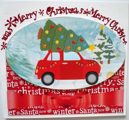 Red Christmas car card front 2 by Pamela Horton