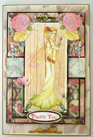 A5 Card Insert Yellow Spring Fairy on Butterfly Background by Pamela Horton