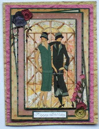 A5 Card Front 20s Ladies with Topper and Sentiment Toppers Rose/Green by Pamela Horton