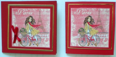 3 Paris girl on bike card fronts/toppers by Pamela Horton