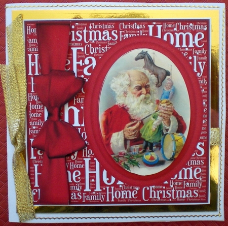 3 Red oval vintage Santa card fronts/toppers 6 by Pamela Horton