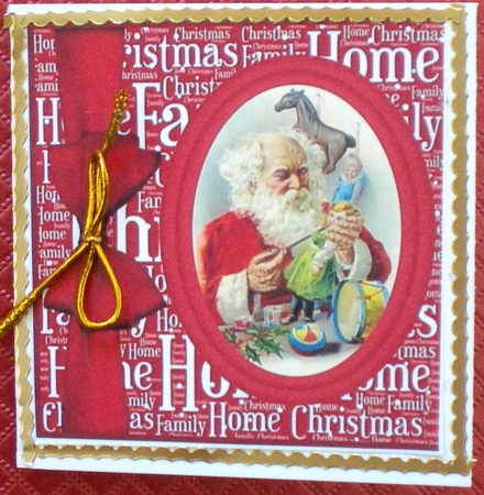 3 Red oval vintage Santa card fronts/toppers 6 by Pamela Horton