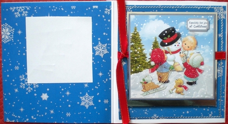 Snowman and Children Christmas card topper by Pamela Horton