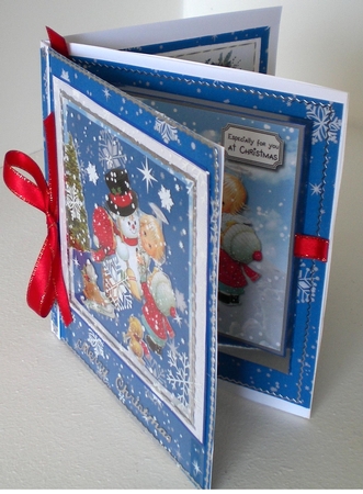 Snowman and Children Christmas card topper by Pamela Horton